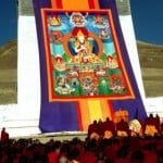 Thangkar unfolding The picture shows an annual Buddha Thangka unfolding ceremony is held in Geerdeng Monastery, Aba, a remote town of Kham.