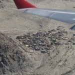 Village is seen from the airplane when landing in Lhasa Gangkar airport