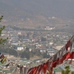 Thimphu Valley The view of Thimphu valley with Trashichho Dzong(ancient castle fortress) in the back-ground from the Buddha Point.
