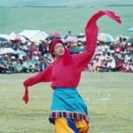 a happy dance at Litang horse-racing festival