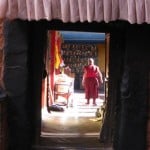 a Monk teacher a monk teach is just finsihed his teaching on his way return to his room